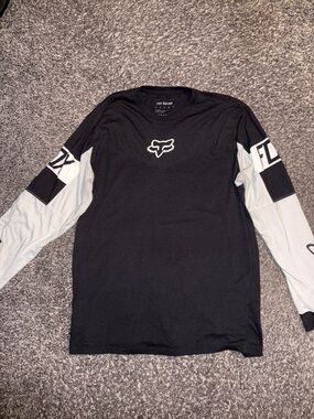 Fox Black Long Sleeve Shirt with White Sleeves and Chest Logo